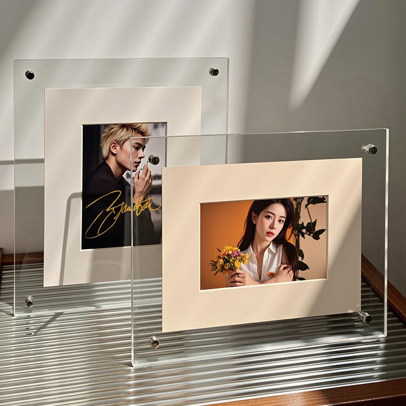 透明亚克力签名相框摆台带无酸卡纸进口防反光照片展示架小卡画框