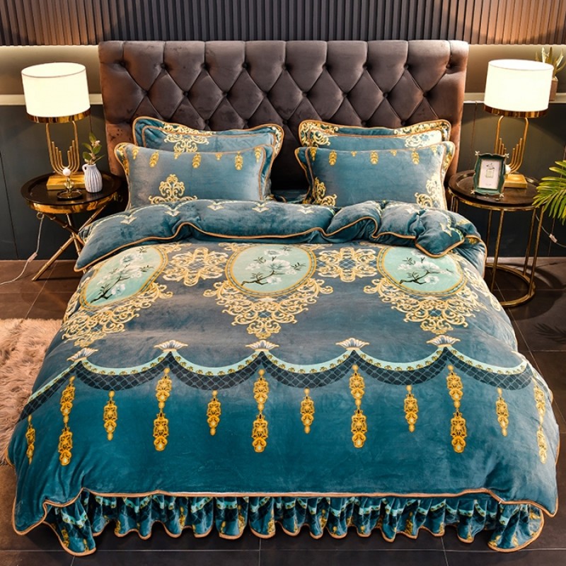 加厚牛奶金貂绒四件套冬季珊瑚绒双面毛绒法兰绒被套床裙床上用品