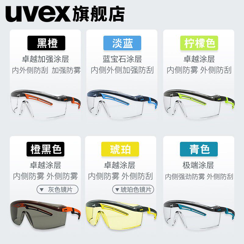uvex护目镜男防尘眼镜劳保打磨防飞溅工业粉尘透明防目镜防护眼镜