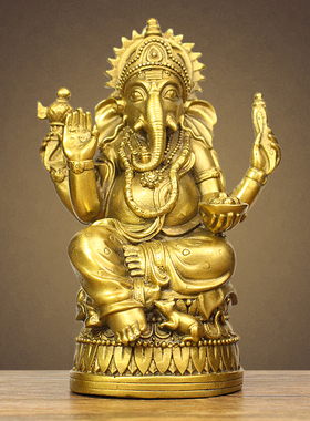 纯铜象神摆件泰国象鼻财神天目象象鼻天印度护法神像泰式装饰摆件