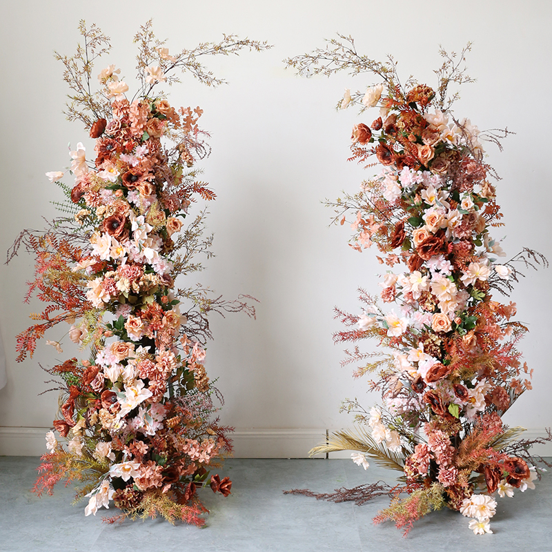 秋色拱门花艺壁挂花排婚纱照背景装饰仿真植物枝条插花店面墙壁花