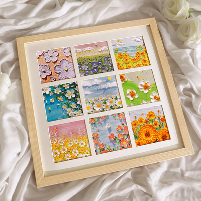 油画棒相框摆台diy手工绘画作品保存装裱画框方形卡纸九宫格挂墙