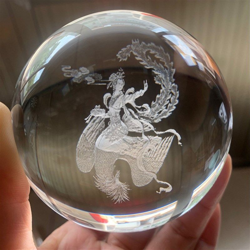 透明水晶球摆件道家九天玄女神像玄母天尊娘娘客厅玄关装饰送朋友