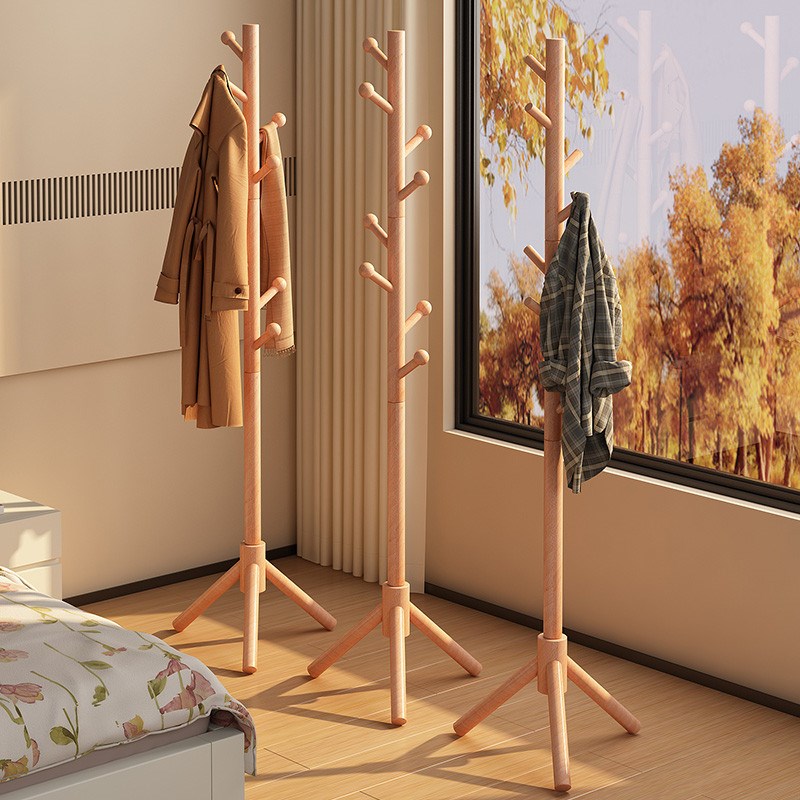 实木挂衣架卧室落地挂衣杆家用客厅立式多功能架子挂包落地衣帽架