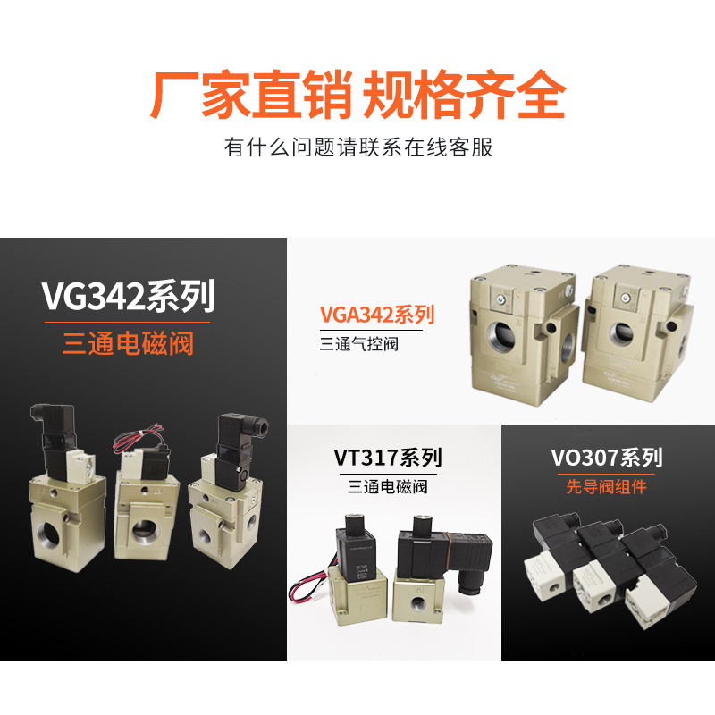 先导式电磁控制24V二位三通220V电磁先导VG342-5DZ/4/3/G/D/6