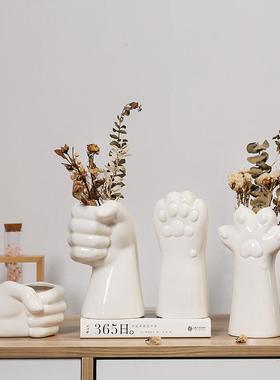 北欧简约a陶瓷花瓶家居摆件客厅插花干花手势创意工艺品装饰定制