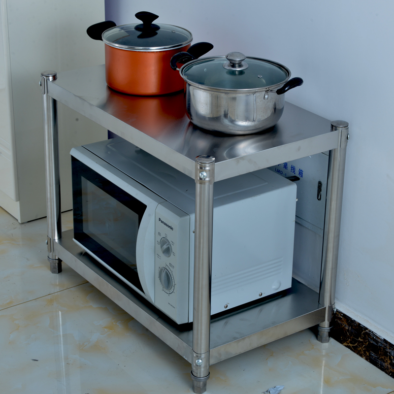 不锈钢厨房置物架两层o台面微波炉架储物架烤箱落地收纳架2层包邮