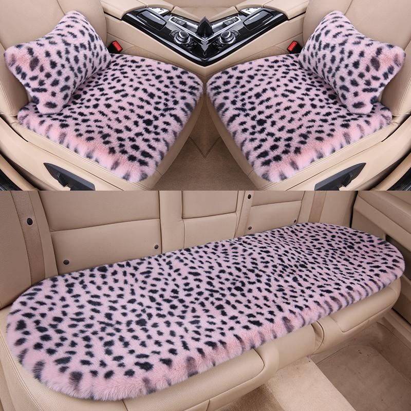 汽车坐垫a冬季毛绒豹纹三件套座椅单片车载座垫子后排短毛绒秋冬