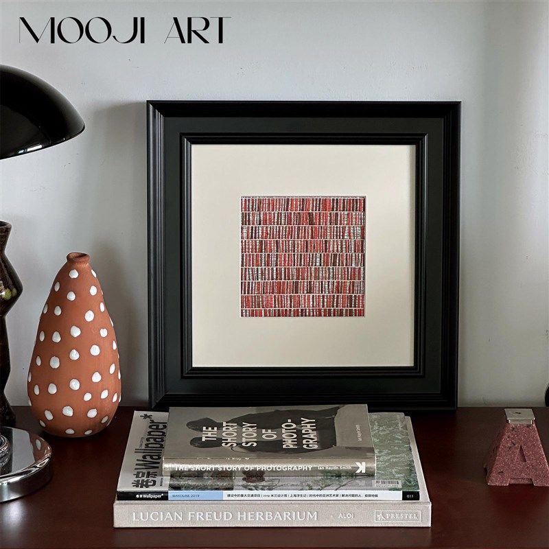 宝石红】现代中古风客厅沙发挂画比利时进口高级感立体编织壁画