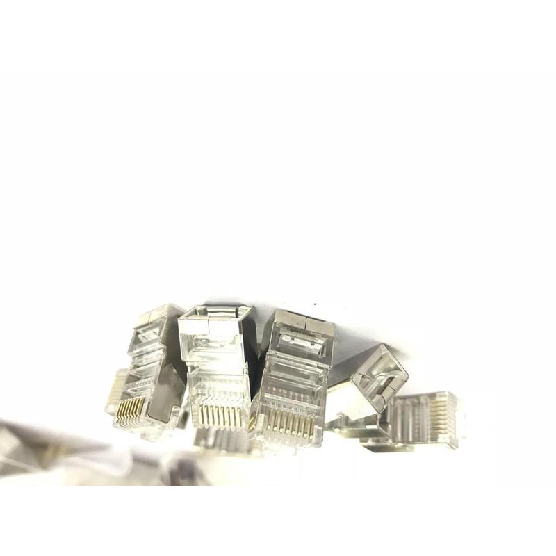 超五类网络工程金属壳屏蔽RJ45八芯8p8c8芯镀金铁壳水晶头1000包