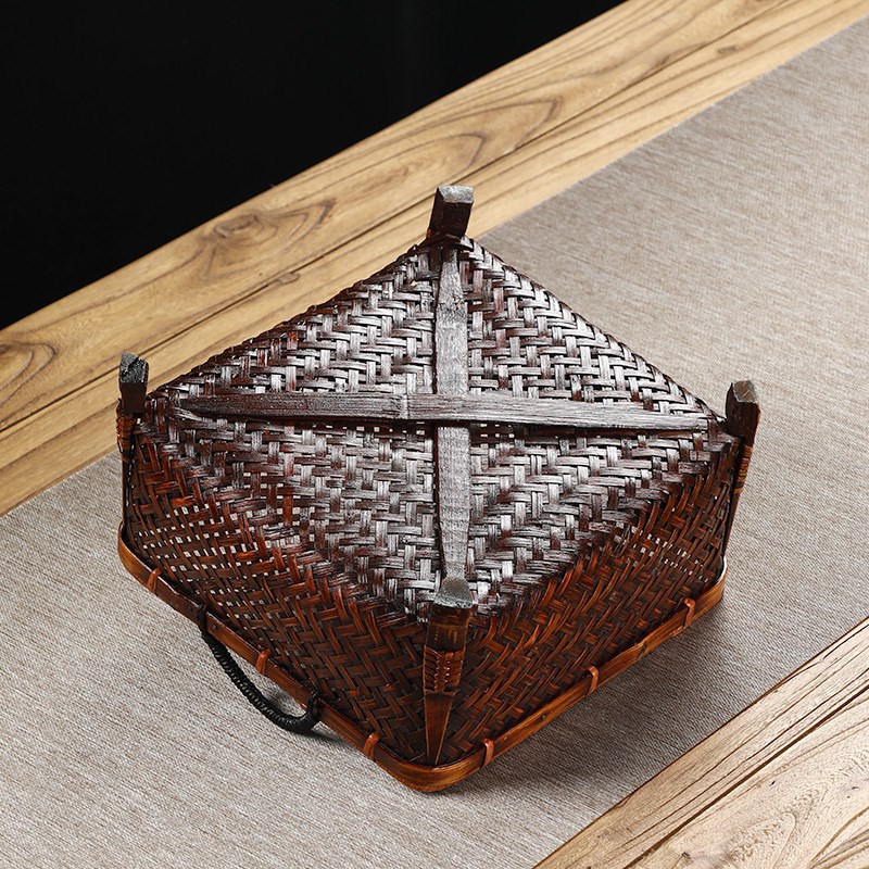 仿古手工竹编收纳筐家用水果篮中式复古创意客厅茶几茶具整理筐