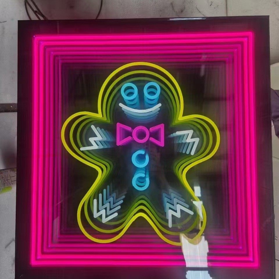 网红道镜柔性led霓虹灯厂家亚克力3D字制发光字招牌定制千层镜