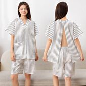 高端艾灸服女纯棉前后开衫 柔软养生馆中医理疗服开背专用熏蒸衣服