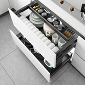 拉篮厨房橱柜铝合金抽中抽屉式 碗碟篮厨柜收纳架内置碗篮碗架阻尼