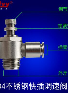 304不锈钢快速快插90度调速节流阀SL6/8-01/02/03/04外螺纹气接头