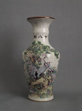 特价乾隆粉彩十八鹤图花瓶景德镇仿古陶瓷家居装饰摆件展柜收藏品