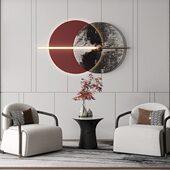 新中式 饰挂件带灯铁艺壁饰客厅背景墙壁挂卧室墙上挂饰 轻奢墙面装