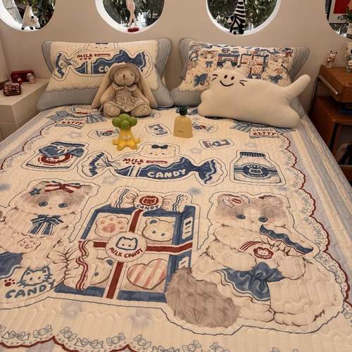 夏凉席亲肤凉感丝韩系卡通糖果猫乳胶席三件套可折叠空调软席水洗