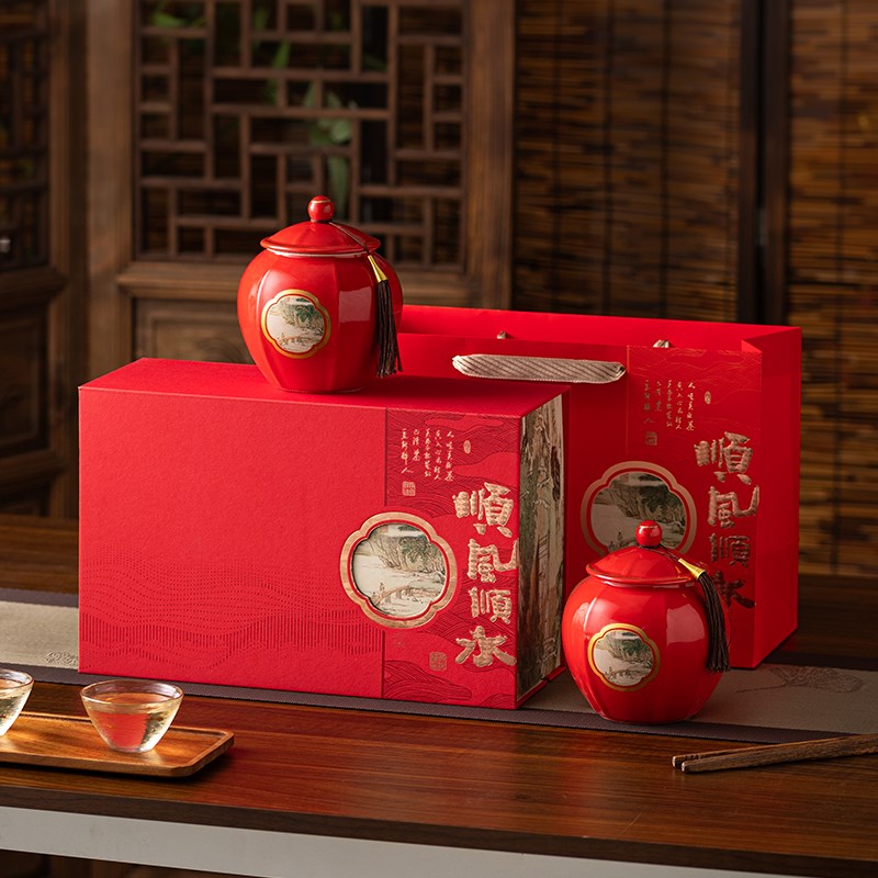 中秋新款礼盒茶叶包装盒空盒瓷罐国风红茶K普洱包装陶瓷茶叶空礼