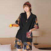 洗浴浴衣桑拿按摩服男 和服纯棉高端开衫 汗蒸服女棉麻情侣套装 日式