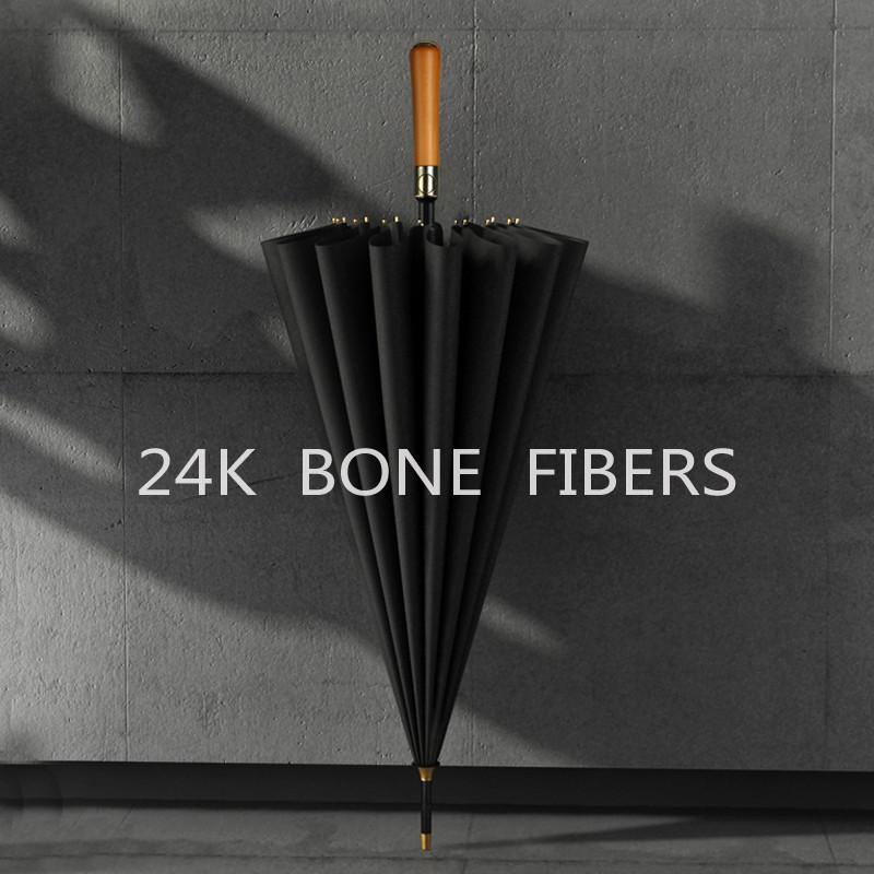 24骨长柄伞加固加厚结实s抗风暴高档木柄自动直柄雨伞男士大号双