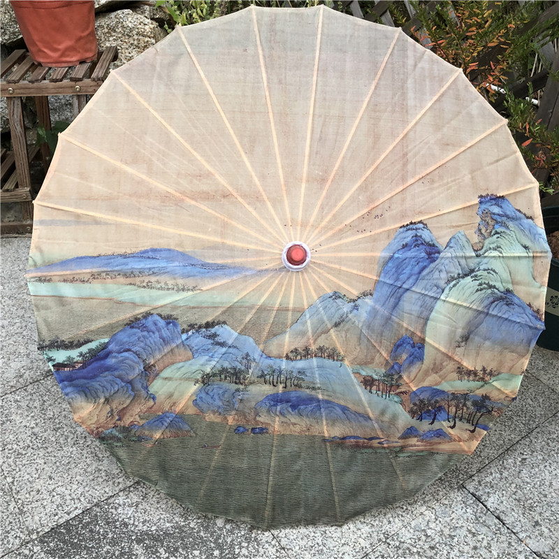 千里江山伞汉服油纸伞女古风古装伞装饰拍照道具伞古代古典绸布伞