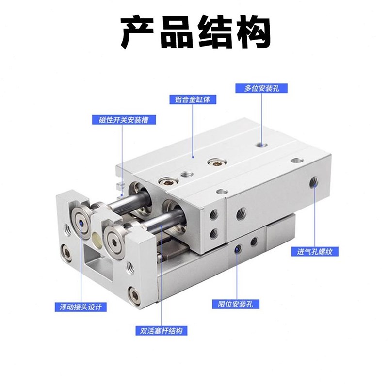 精密滑台 气缸 H6LS6/8/12/1/20-10-3-40-50-75-0100-S-A-B