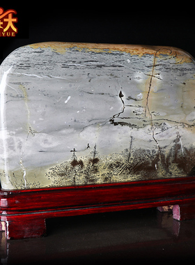 泰山原石摆件天然草花国画石奇石观赏石头工艺品客厅家居装饰礼品