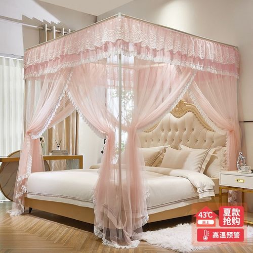 2024新款宫廷落地蚊帐家用卧室1米5床带防尘顶支架杆加粗加厚纹帐