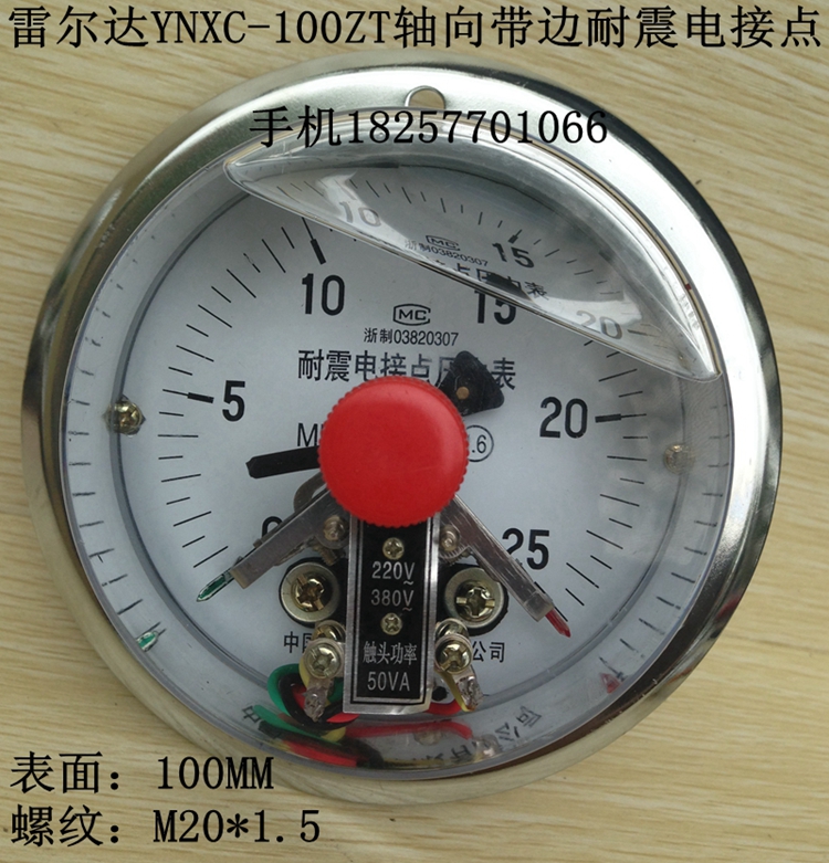 雷尔达YNXC-100ZT轴向带边耐震电接点压力表 抗震充油0- 25 40MPA