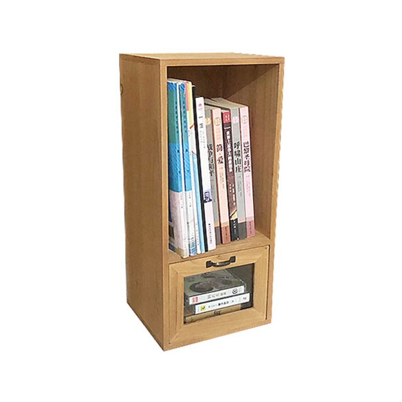 晴天杂货铺单格抽屉小书架办公桌面手账书本整理木质收纳盒带抽屉