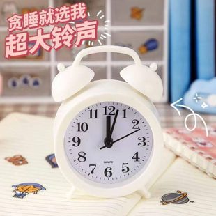 指针闹钟马蹄表塑料响铃家用小闹钟起床电池时钟儿童学生老人闹铃