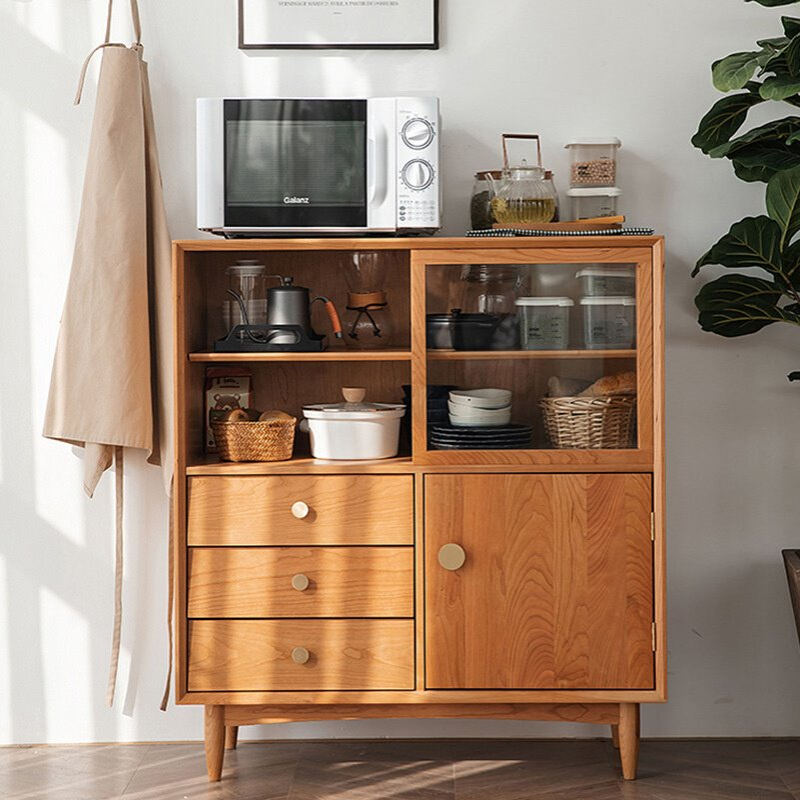北欧实木井田餐边柜厨房收纳碗柜樱桃木餐厅家具边柜储物茶水柜
