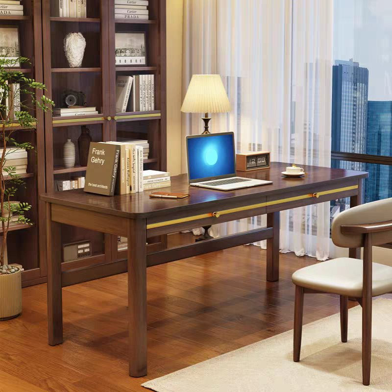 新中式轻奢实木双人书桌简约家用办公桌电脑桌书房长条简易写字桌