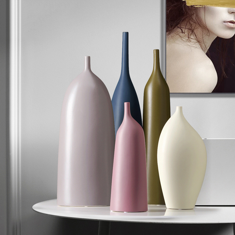 北欧现代简约莫兰迪陶瓷花瓶民宿家居样板房客厅软装艺术饰品白瓷
