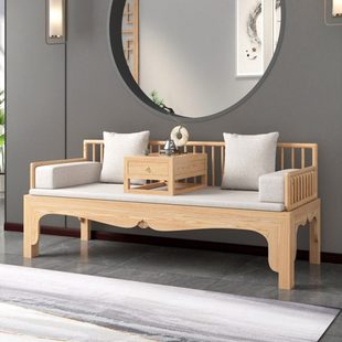 新中式白蜡木全实木推拉罗汉床塌客厅沙发床禅意两用小户型伸缩床