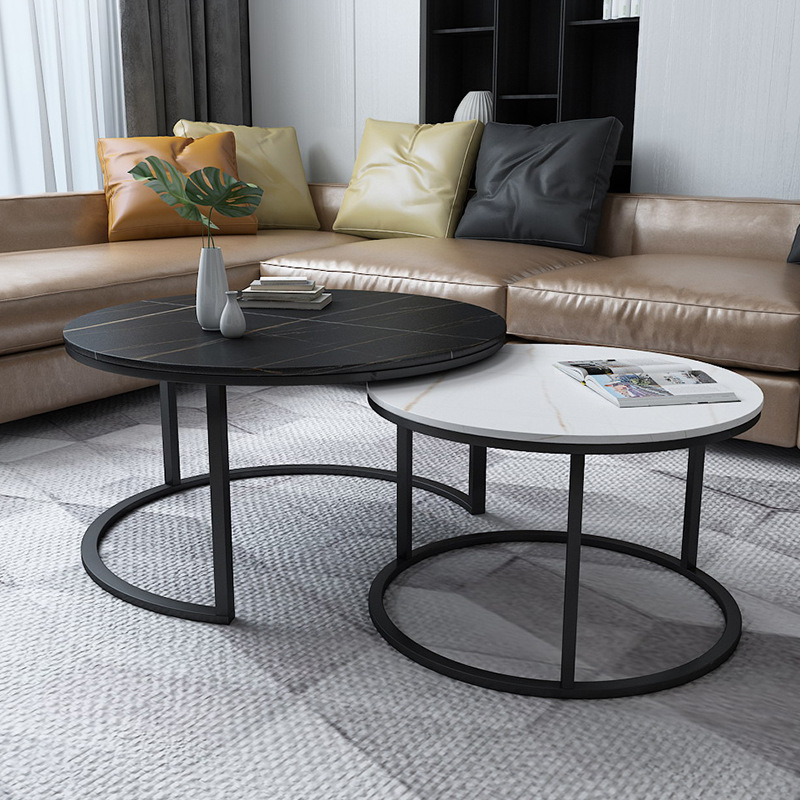 意式岩板茶几简约圆形小户型客厅家用北欧大理石简约桌