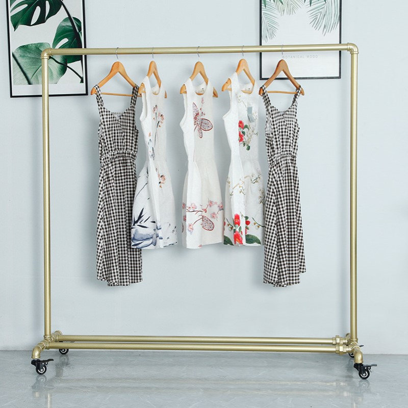 服装店展示架夜市摆摊落地单杆晾晒肉挂衣架子可移动带滑轮轻奢风