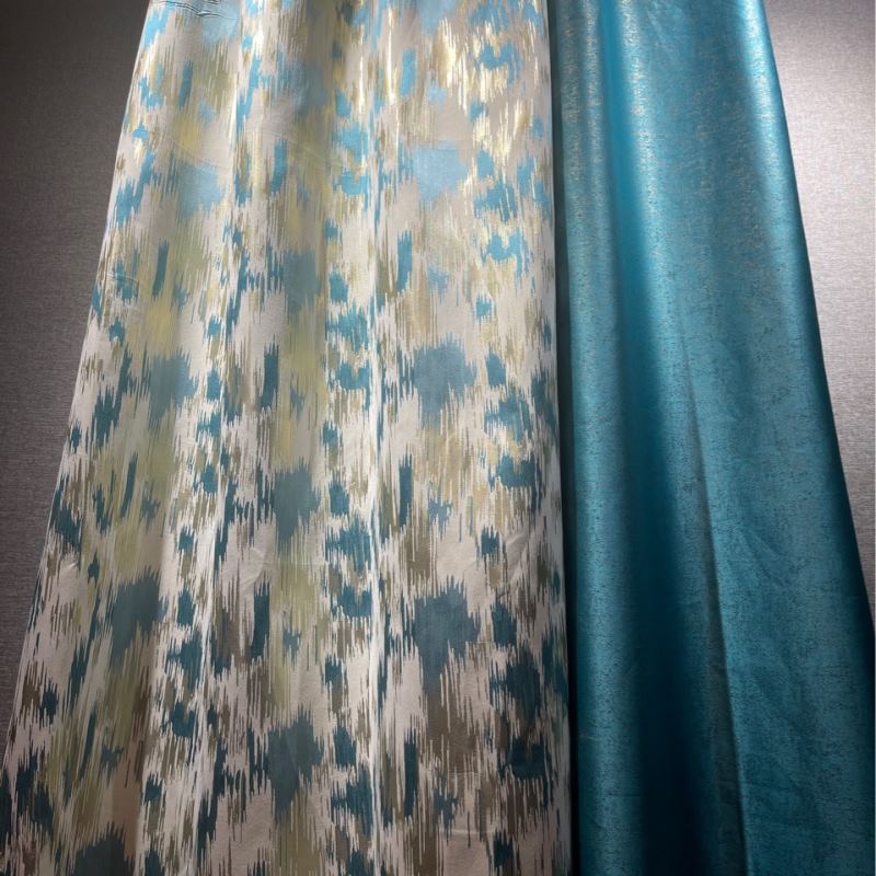 北欧法式提花地中海蓝色森系中国风现代拼接轻奢窗帘布蝴蝶绣花纱