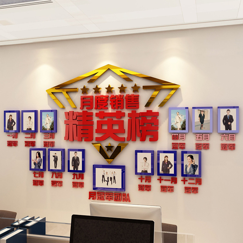 BTV4办公室司装饰企业文化照片墙销售业绩荣誉榜房产中介员工风采