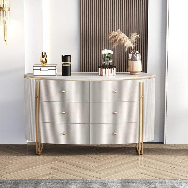 轻奢风六斗柜卧室椭圆形电视柜现代简约斗橱岩板抽屉式储物收纳柜