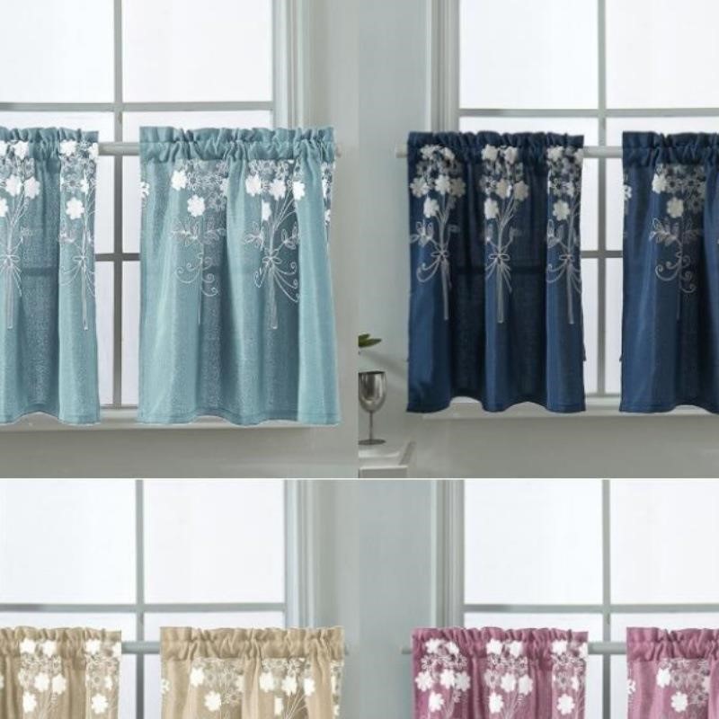 WBZ7小窗帘短窗迷你短款装饰帘卧室绣花半帘遮光小窗户门帘橱柜遮