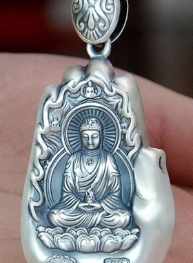 999纯足银八大守护神银十二生肖观音佛吊坠男女项链本命年狗