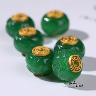 天然祥云玉石算盘珠14 10mm孔2.2mmDIY祥云大孔珠串手链串饰Y210