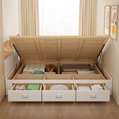 榻榻米实木床气压高箱无床头1.5 1.8米侧翻抽屉储物床现代简约