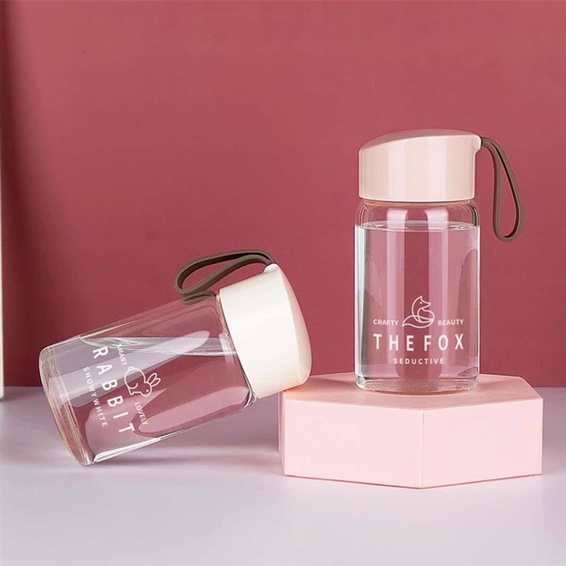 简约小巧便携式玻璃杯女提绳单层水杯学I生耐热手提随手迷你小杯