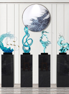 新中式树脂招g财摆件抽象雕塑艺术品售楼处酒店商城走廊软装工艺