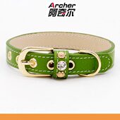 绿色荔枝纹阿奇尔真皮宠物项圈泰迪贵宾猫狗脖圈颈圈可牵引可调节