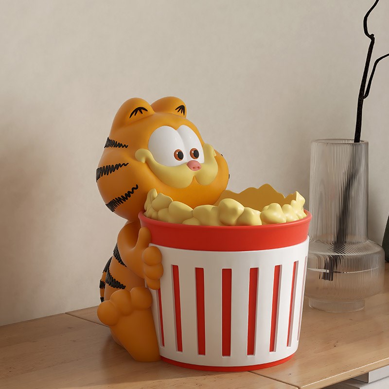 办公桌加菲猫爆米花创意收纳桌面装饰品摆件环保树脂遥控器置物架