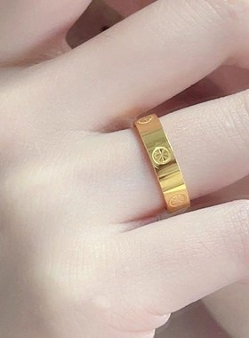 适用沙金黄金色米字戒指纹钻米字戒指送爱人带钢印不掉色情侣款男